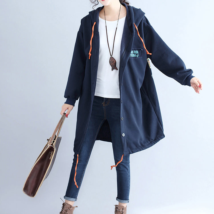 Winter Cotton Cardigans Oversize Navy Hooded Coats Back Cartoon Prints
