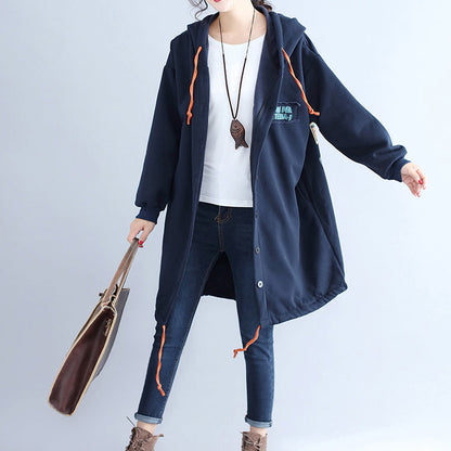Winter Cotton Cardigans Oversize Navy Hooded Coats Back Cartoon Prints