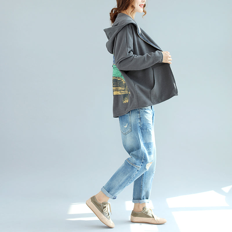 Winter New Gray Zippered Cotton Coats Hooded Short Outwear