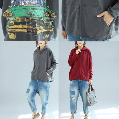 Winter New Gray Zippered Cotton Coats Hooded Short Outwear
