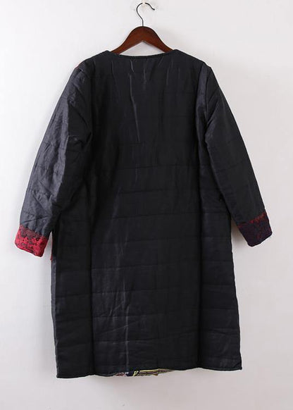 Winter New Original Design Art Disc Buckle Linen Stitching Lace Thick Padded Jacket Cotton Coat Robe