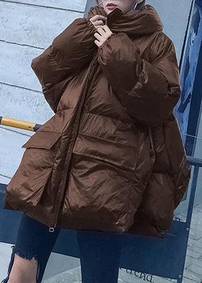 Loose Fitting Snow Jackets Jackets Chocolate Hooded Zippered Goose Down Coat