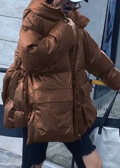 Loose Fitting Snow Jackets Jackets Chocolate Hooded Zippered Goose Down Coat