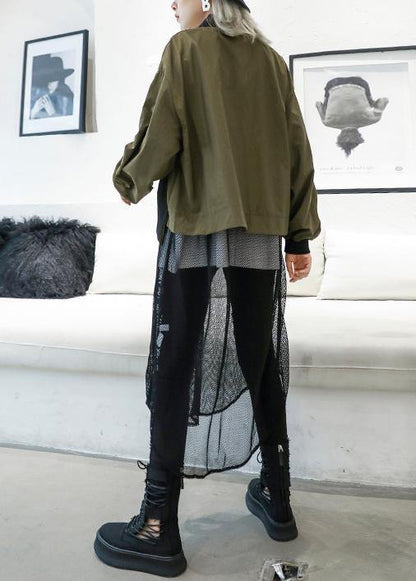 Army Green Coats Loose Pockets Patchwork Coat