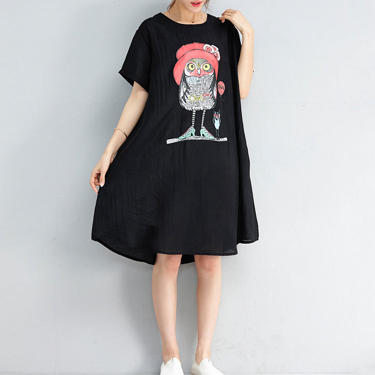 Black Chiffon Midi Dresses Maxi Dress New Short Sleeve Animal Print Clothing Dress