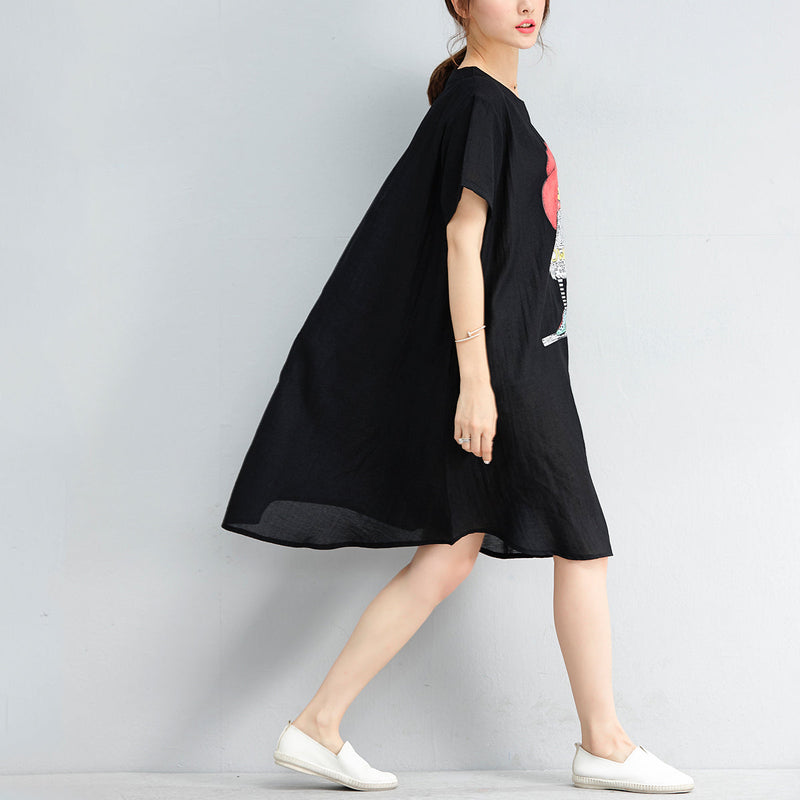 Black Chiffon Midi Dresses Maxi Dress New Short Sleeve Animal Print Clothing Dress