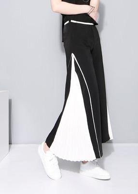 Black Chiffon Patchwork Pants Loose Wide Leg Pants