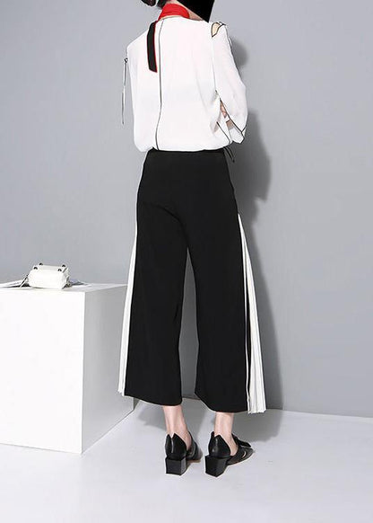 Black Chiffon Patchwork Pants Loose Wide Leg Pants