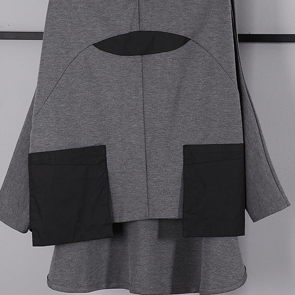 Black Cotton Blended Blouse Turtleneck Pockets Batwing Sleeve Patchwork Cotton Blended T Shirt