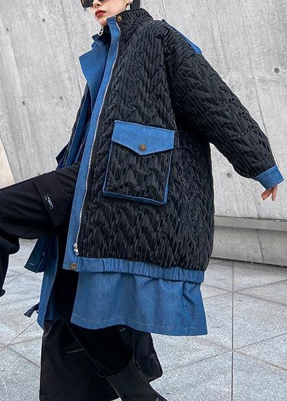 Black Outwear Snow Jackets Lapel Zippered Winter Outwear