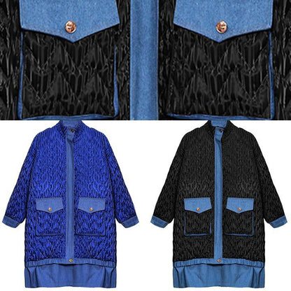 Black Outwear Snow Jackets Lapel Zippered Winter Outwear