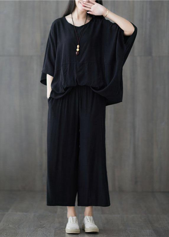 Black Summer New Patchwork Tops and Straight Pants