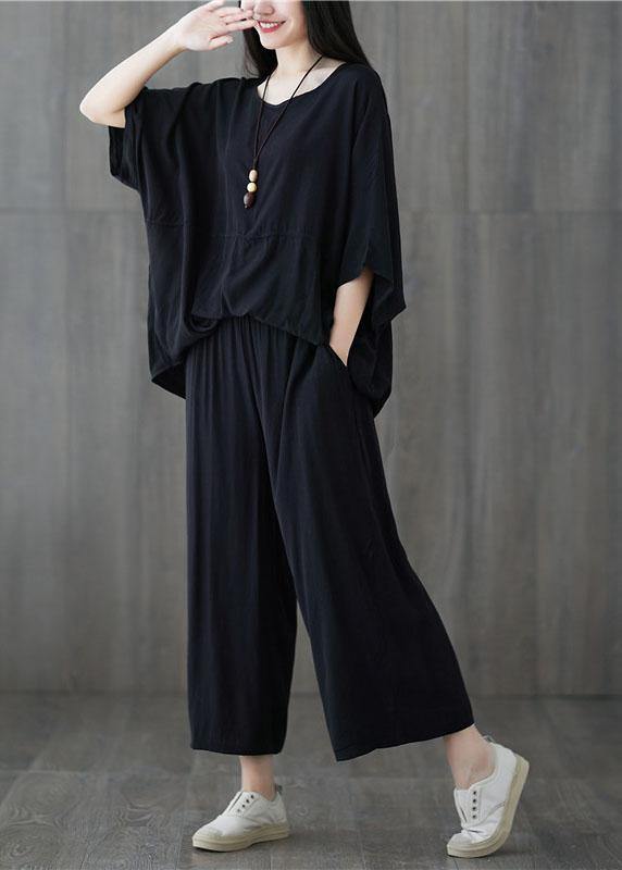 Black Summer New Patchwork Tops and Straight Pants
