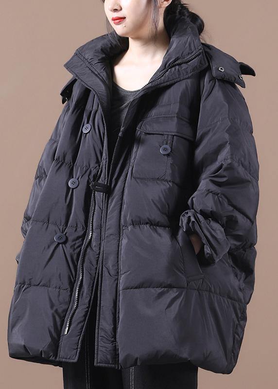 Black Warm Winter Coat Jacket Hooded Zippered Jackets