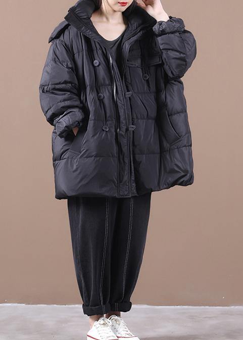 Black Warm Winter Coat Jacket Hooded Zippered Jackets
