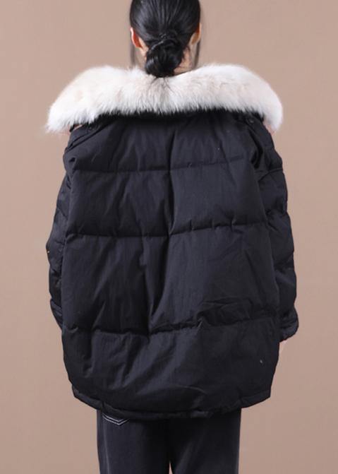Black Warm Winter Coat Parka Faux Fur Collar Drawstring Coats