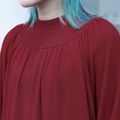 Blue Fall Stand Collar Traveling Dress Pockets Baggy Dresses