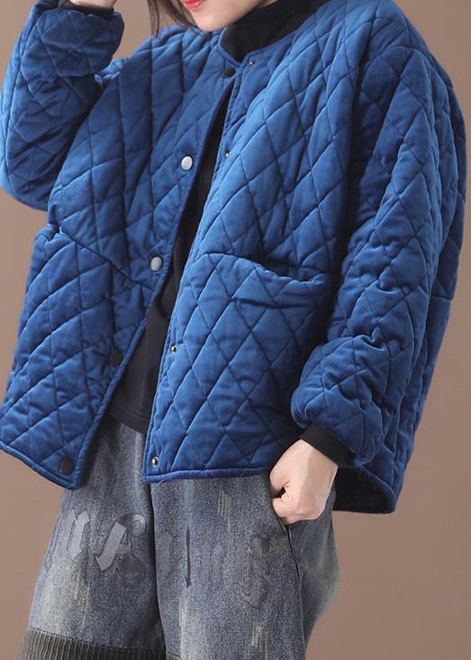 Blue Parka Jackets & Coats O Neck Thick Winter Outwear