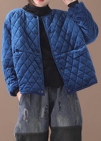 Blue Parka Jackets & Coats O Neck Thick Winter Outwear