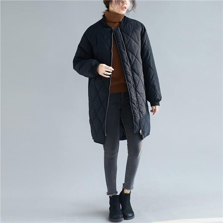 Down Coats Black Stand Collar Zippered Overcoat