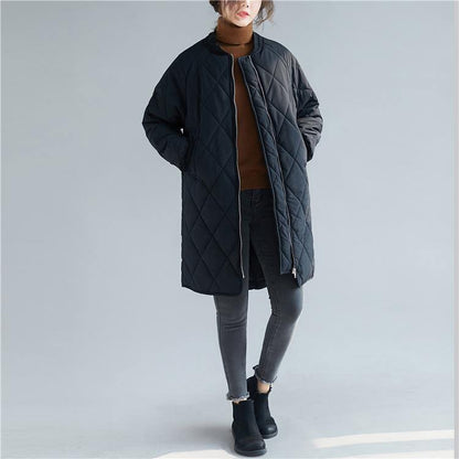 Down Coats Black Stand Collar Zippered Overcoat