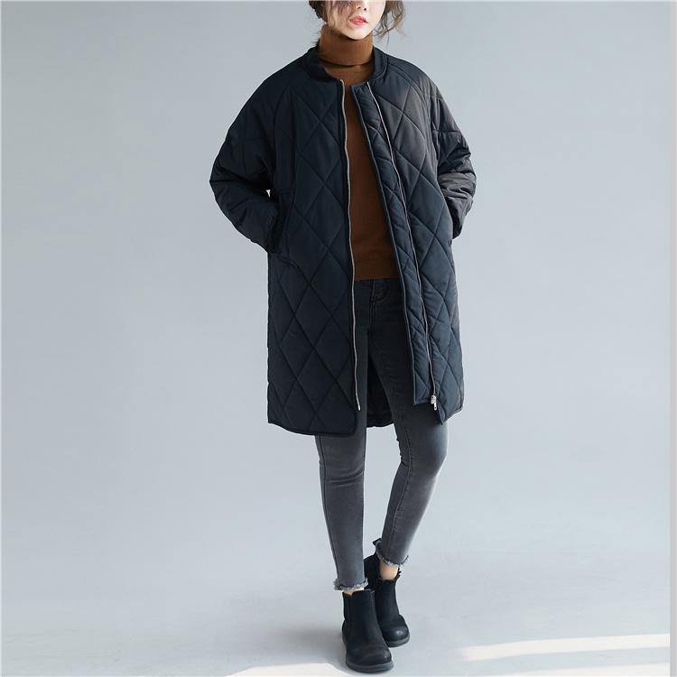 Down Coats Black Stand Collar Zippered Overcoat