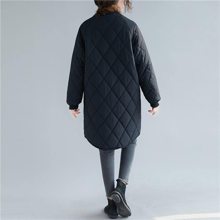 Down Coats Black Stand Collar Zippered Overcoat