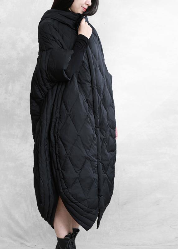 Down Jacket Overcoat Black Hooded Zippered Goose Down Coat