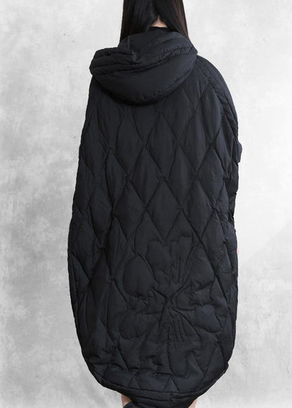 Down Jacket Overcoat Black Hooded Zippered Goose Down Coat