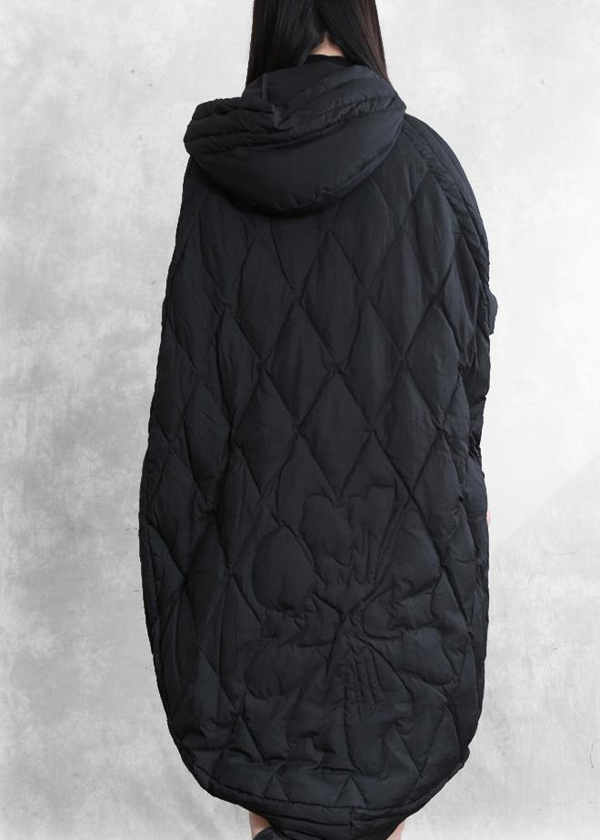Down Jacket Overcoat Black Hooded Zippered Goose Down Coat