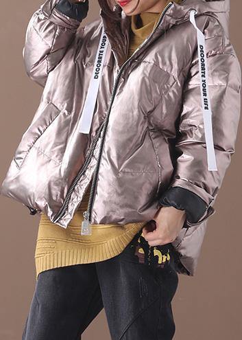 Chocolate Goose Down Coat Winter Hooded Zippered Overcoat