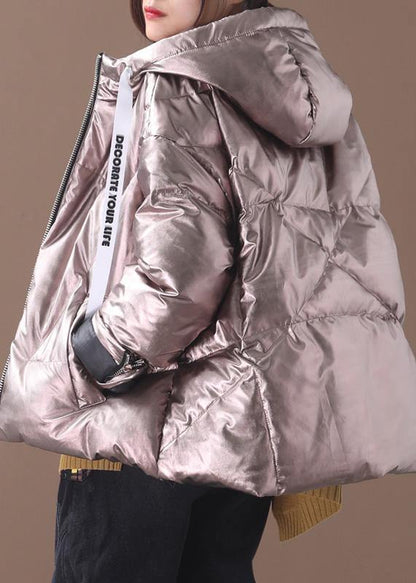 Chocolate Goose Down Coat Winter Hooded Zippered Overcoat