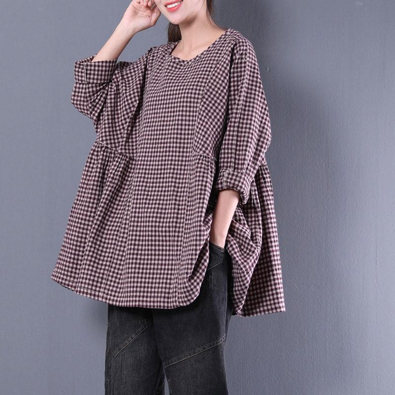 Cotton Blended Blouse Round Neck Long Sleeve Spring Loose Shirt