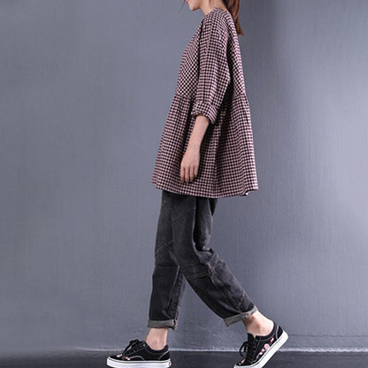 Cotton Blended Blouse Round Neck Long Sleeve Spring Loose Shirt
