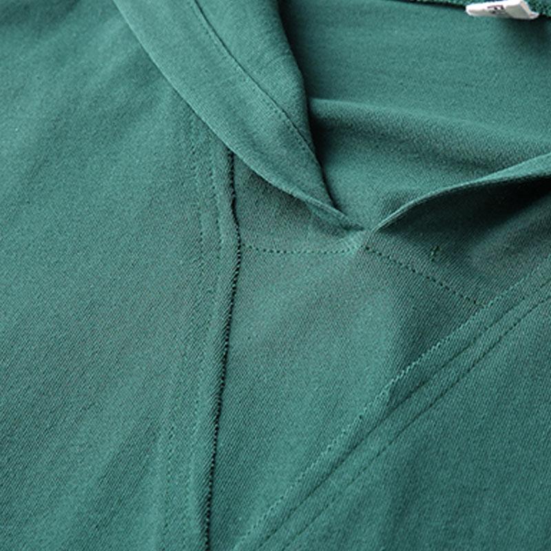 Cotton Blouse Oversized Hooded Short Sleeve Pullover Cotton Green Tops