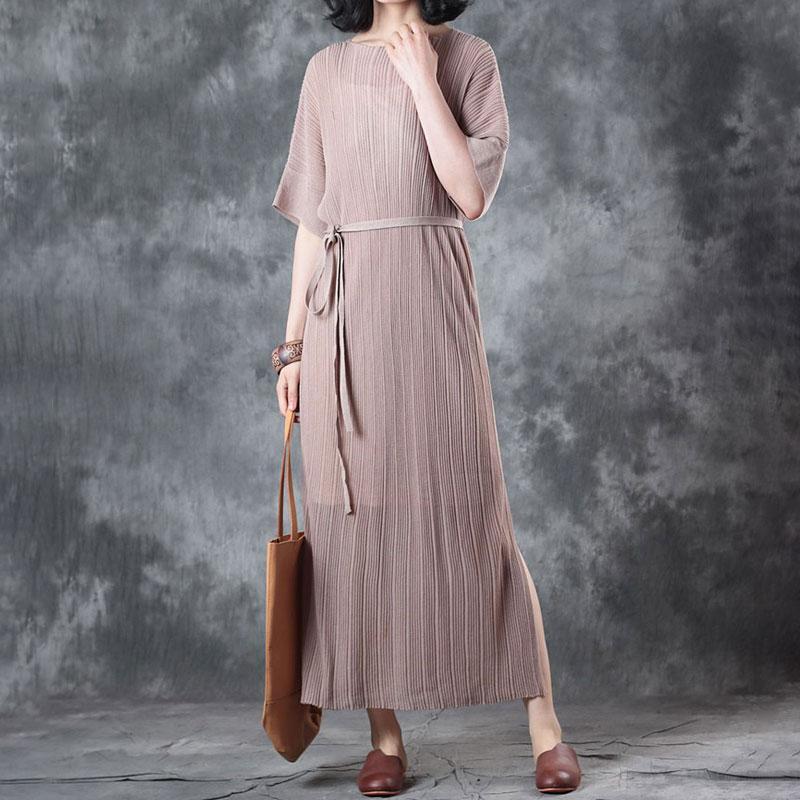 Cotton Tops Loose Fitting Lacing Knitting Dress Beige Two Pieces With Suspenders