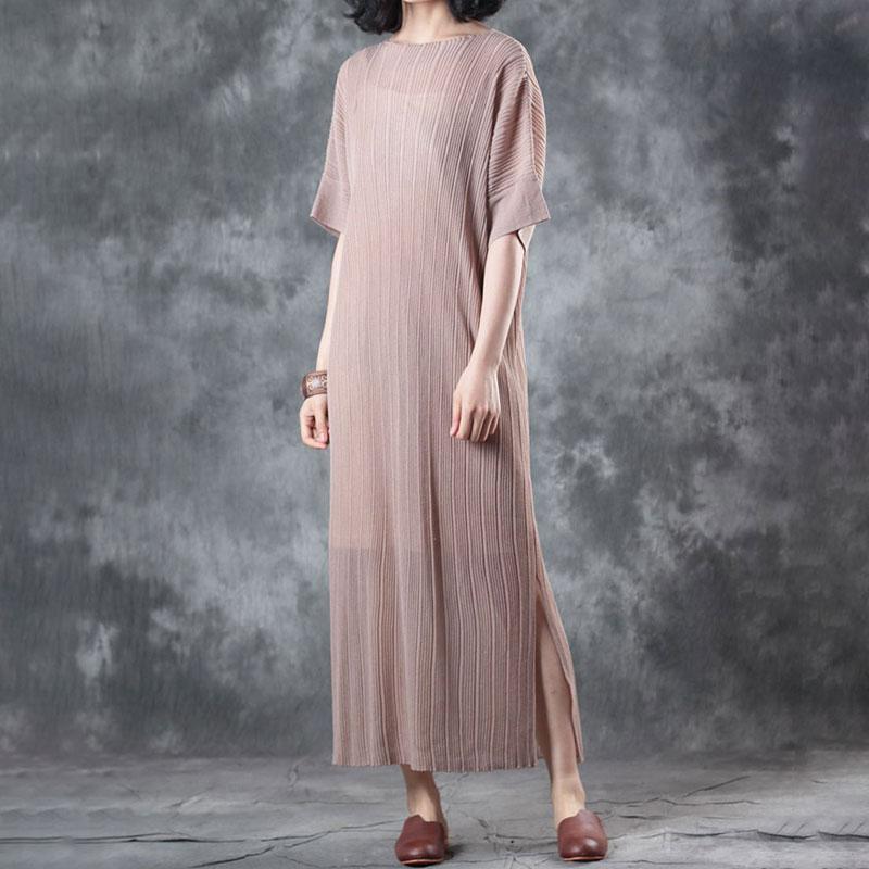 Cotton Tops Loose Fitting Lacing Knitting Dress Beige Two Pieces With Suspenders