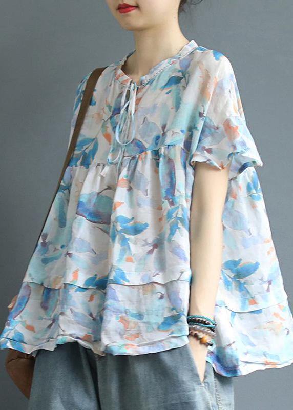 Cotton Tunic Top Boutique Printed Summer Lacing Breathable T-shirt
