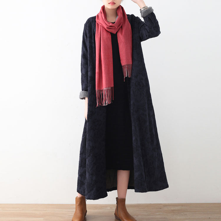 Dark Blue Cotton Jackets Winter Coat Fine Long Jackets