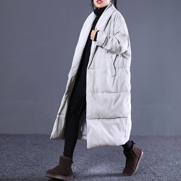 Light Gray Winter Turn-down Down Collar Cotton Overcoat Fine Pockets Overcoat