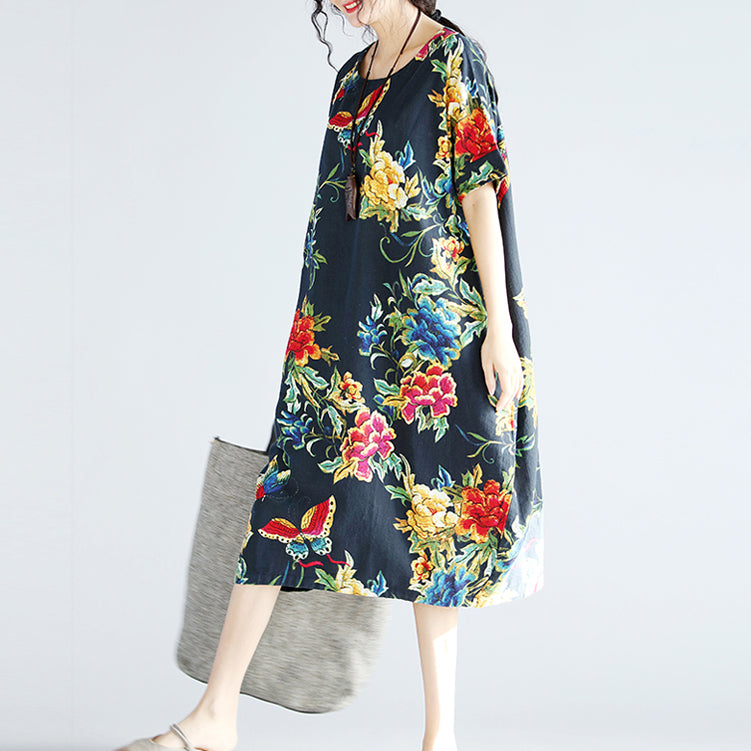 Navy Linen Shift Dresses Holiday Dresses New Short Sleeve Linen Dress