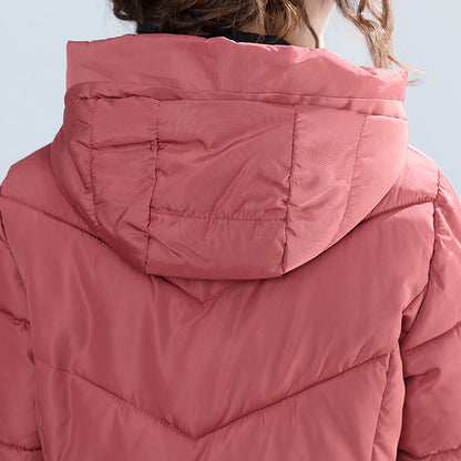 New Black Hooded Quilted Coat Pockets Zippered Cotton Coats