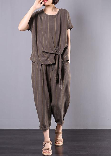 New Gray Cotton Linen Loose Clothes Short Sleeve Two Pieces