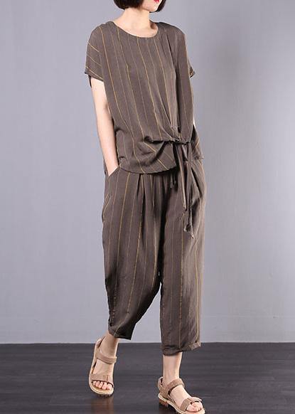 New Gray Cotton Linen Loose Clothes Short Sleeve Two Pieces