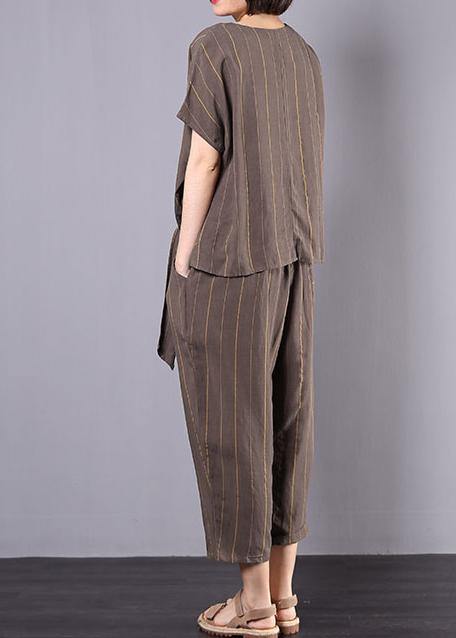 New Gray Cotton Linen Loose Clothes Short Sleeve Two Pieces