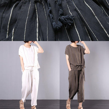 New Gray Cotton Linen Loose Clothes Short Sleeve Two Pieces