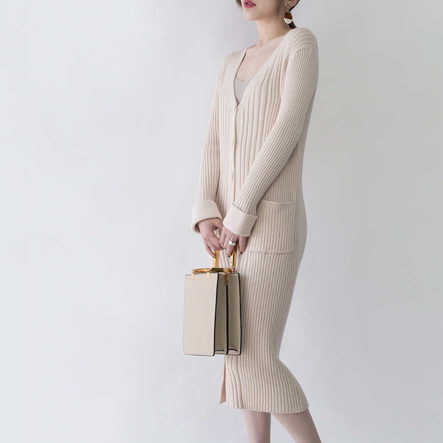 Nude Winter Coat V Neck Long Coat New Pockets Cardigan Coats