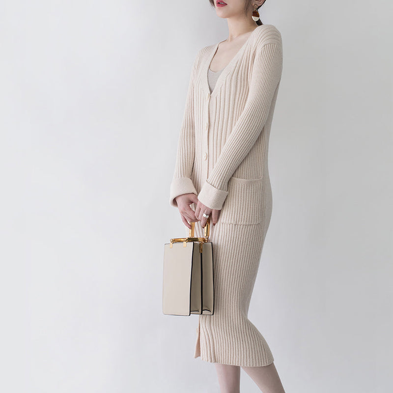Nude Winter Coat V Neck Long Coat New Pockets Cardigan Coats