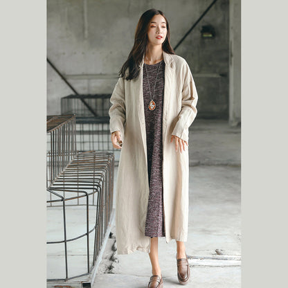 Nude Long Coat Oversize Notched Trench Coat Side Open Baggy Coat