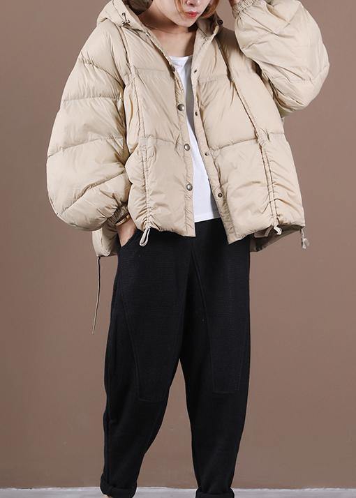 Nude Warm Winter Coat Loose Fitting Down Jacket Hooded Button Down Overcoat